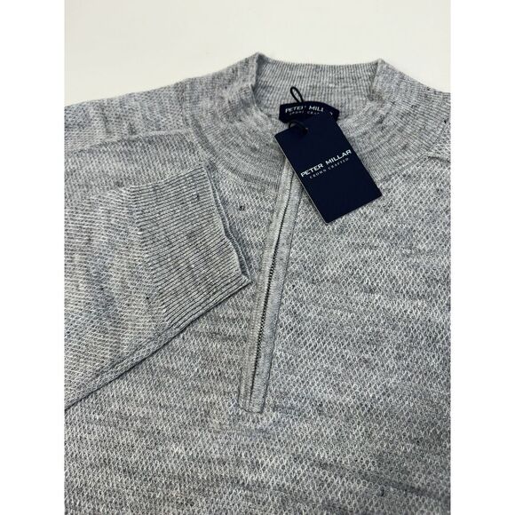 NWT Peter Millar Rockport Quarter Zip Linen Merino Wool Sweater Gray XXL $395 - Picture 4 of 12